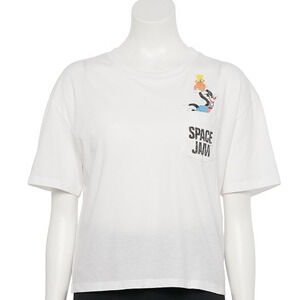 Disney Licensed Character juniors Cropped Space Jam Pocket Tee Large NWT